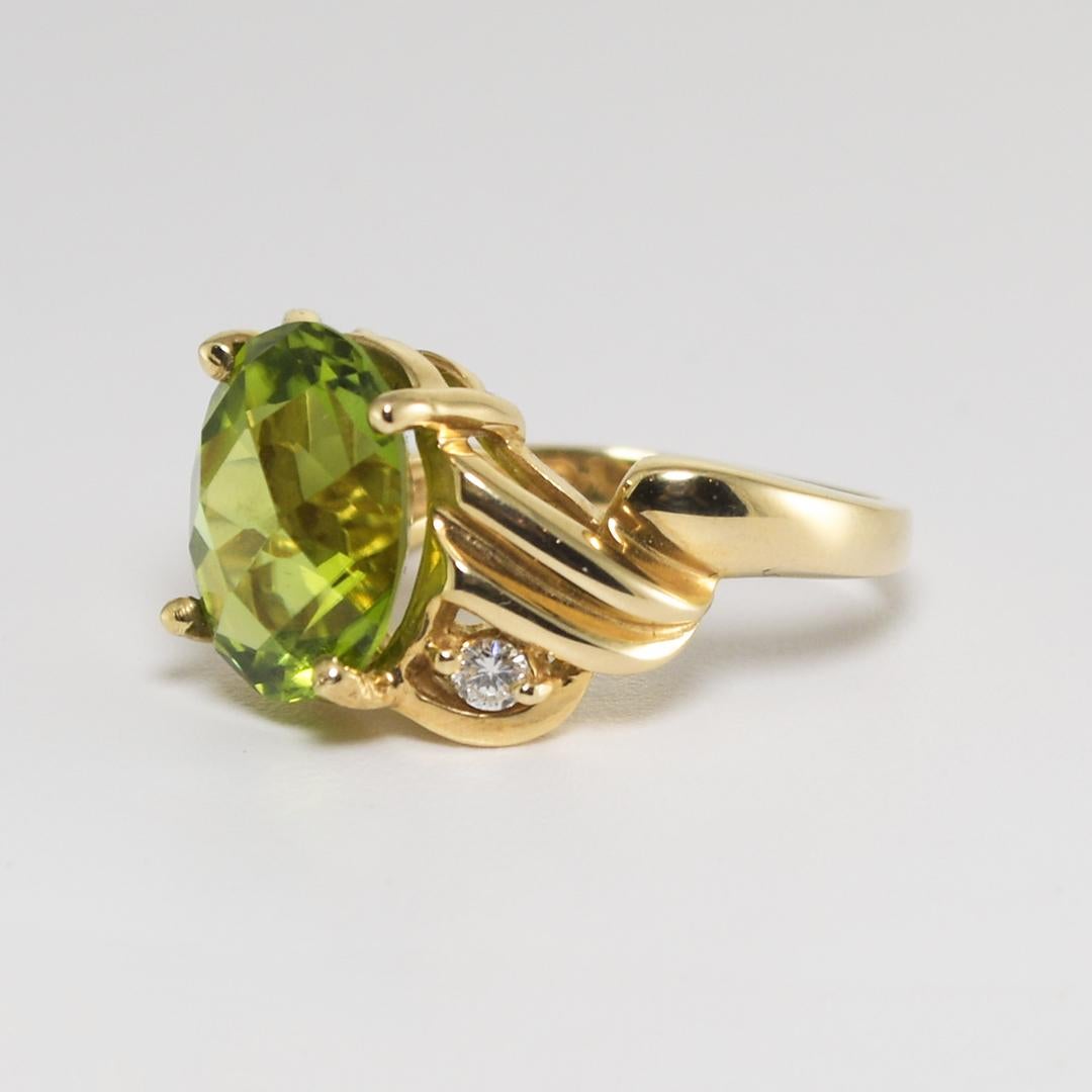 14K Yellow Gold Peridot and Diamond Ring For Sale 1