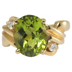 14K Yellow Gold Peridot and Diamond Ring
