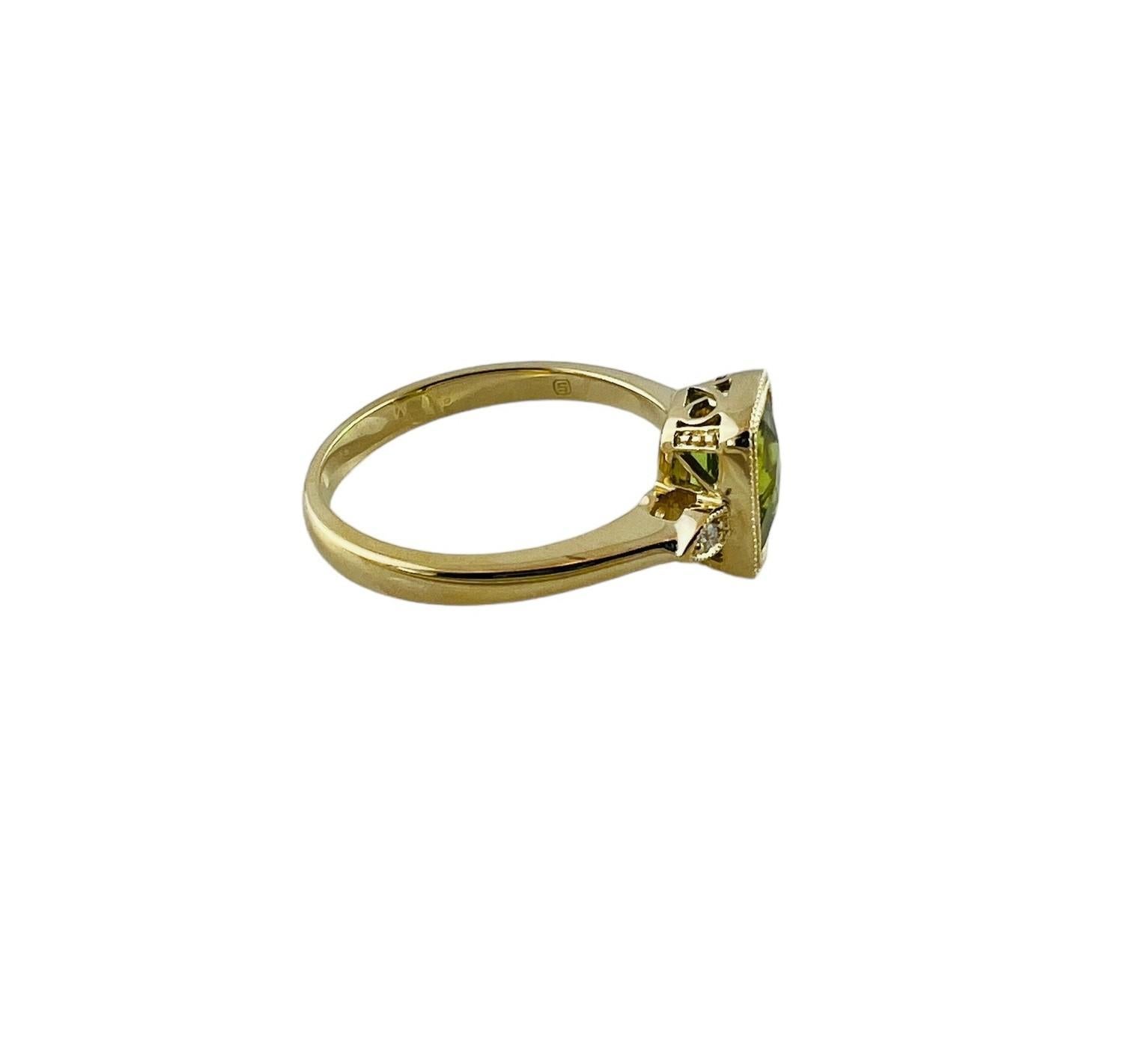 14K Yellow Gold Peridot and Diamond Ring Size 6.5 #16646 For Sale 1