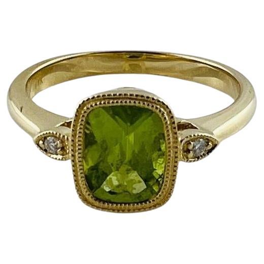 14K Yellow Gold Peridot and Diamond Ring Size 6.5 #16646 For Sale