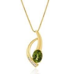 14K Yellow Gold Peridot and Diamond Swirl Necklace