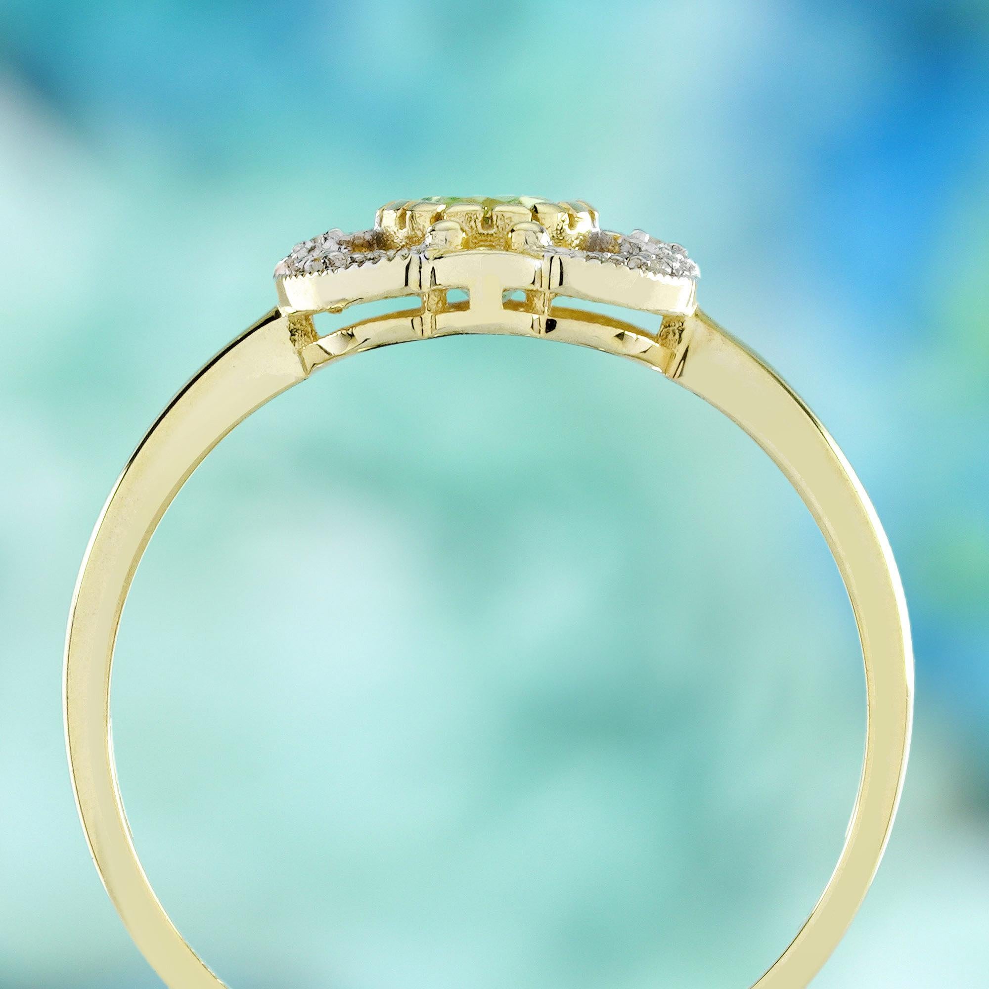 Anello in oro giallo 14K con peridoto e diamanti in stile vintage In condizioni Nuovo in vendita a Bangkok, TH