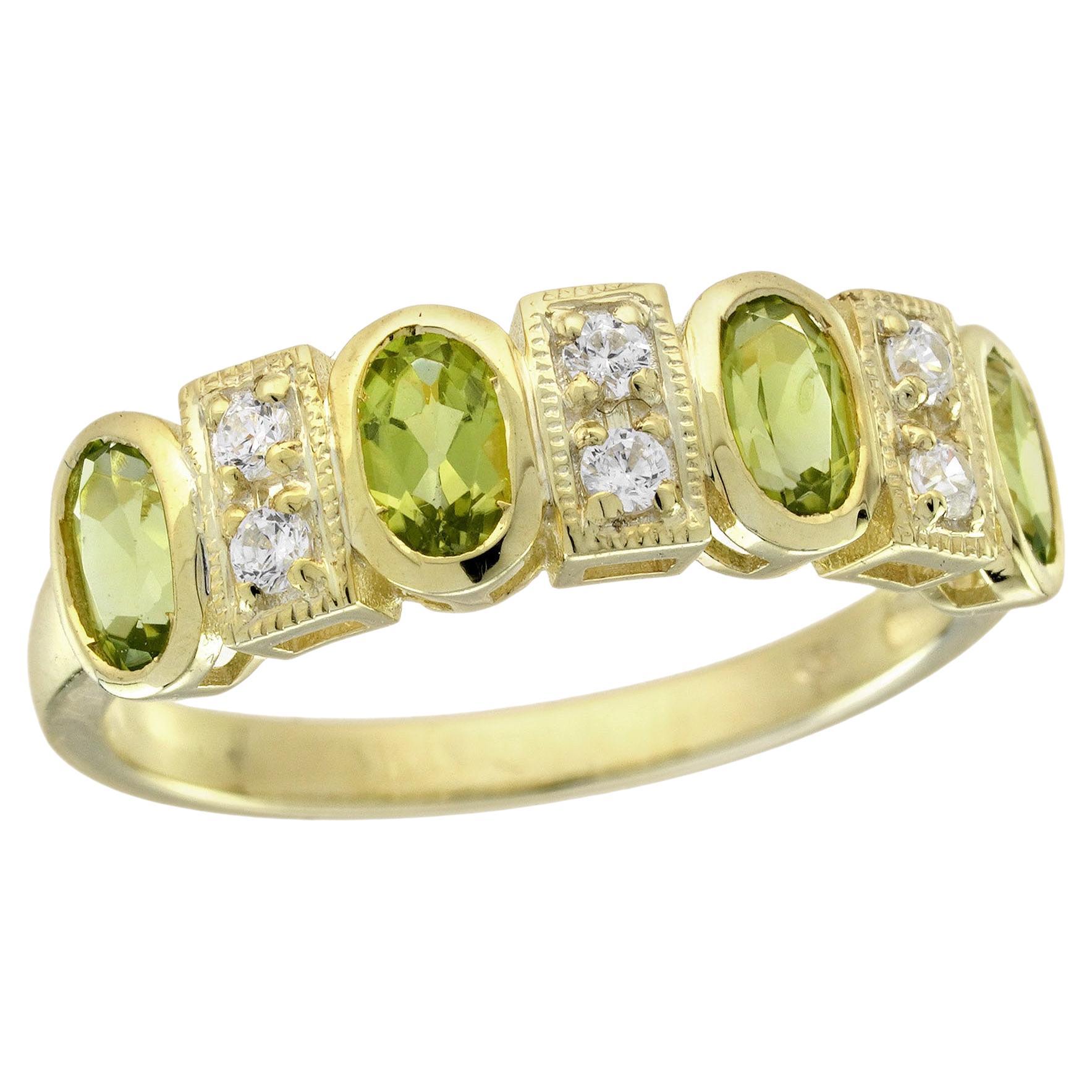 14K Yellow Gold Peridot and Dimond Vintage Style Ring