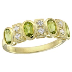 14K Yellow Gold Peridot and Dimond Vintage Style Ring