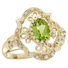 14K Yellow Gold Peridot and Pearl Vintage Style Floral Filigree Ring 14K Yellow Gold Peridot and Pearl Vintage Style Floral Filigree Ring