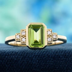 14K Yellow Gold Peridot and White Sapphire Vintage Style Engagement Ring