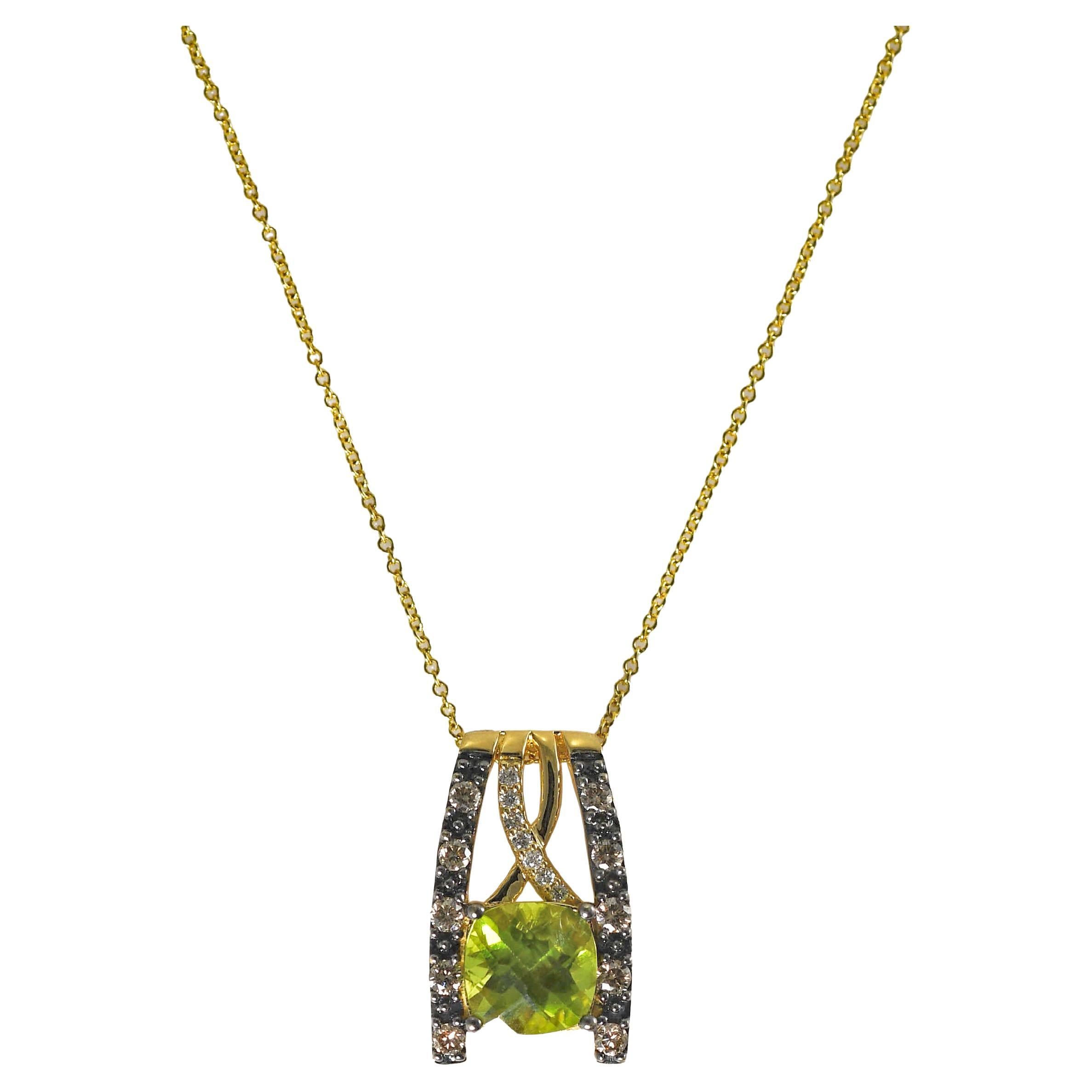14K Yellow Gold Peridot & Diamond Necklace 4.9g