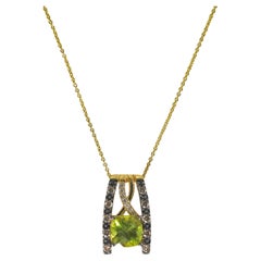 14K Yellow Gold Peridot & Diamond Necklace 4.9g