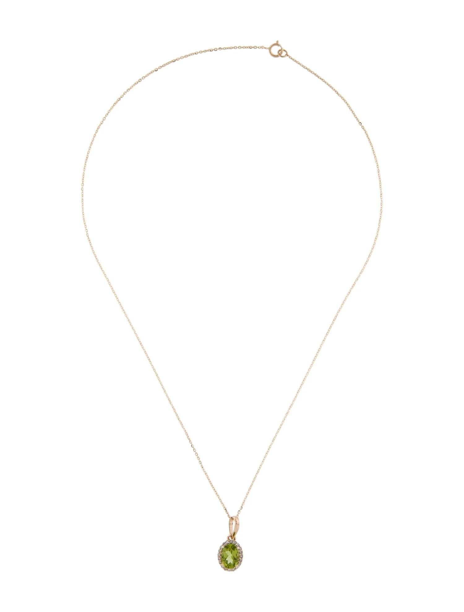 Artist 14K Yellow Gold Peridot & Diamond Pendant Necklace - 1.29 Carat Oval Peridot