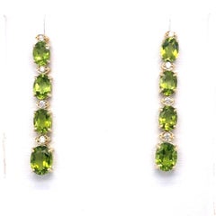 14K Yellow Gold Peridot Earrings 3.50gm /7.93Ct Natural Peridot /0.25Ct Diamonds