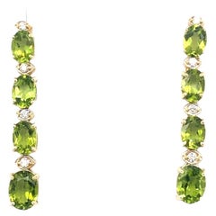 14K Yellow Gold Peridot Earrings 3.50gm /7.93Ct Natural Peridot /0.25Ct Diamonds