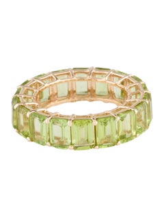 14K Yellow Gold Peridot Eternity Band, Size 7 - Rectangular Step Cut Green Perid