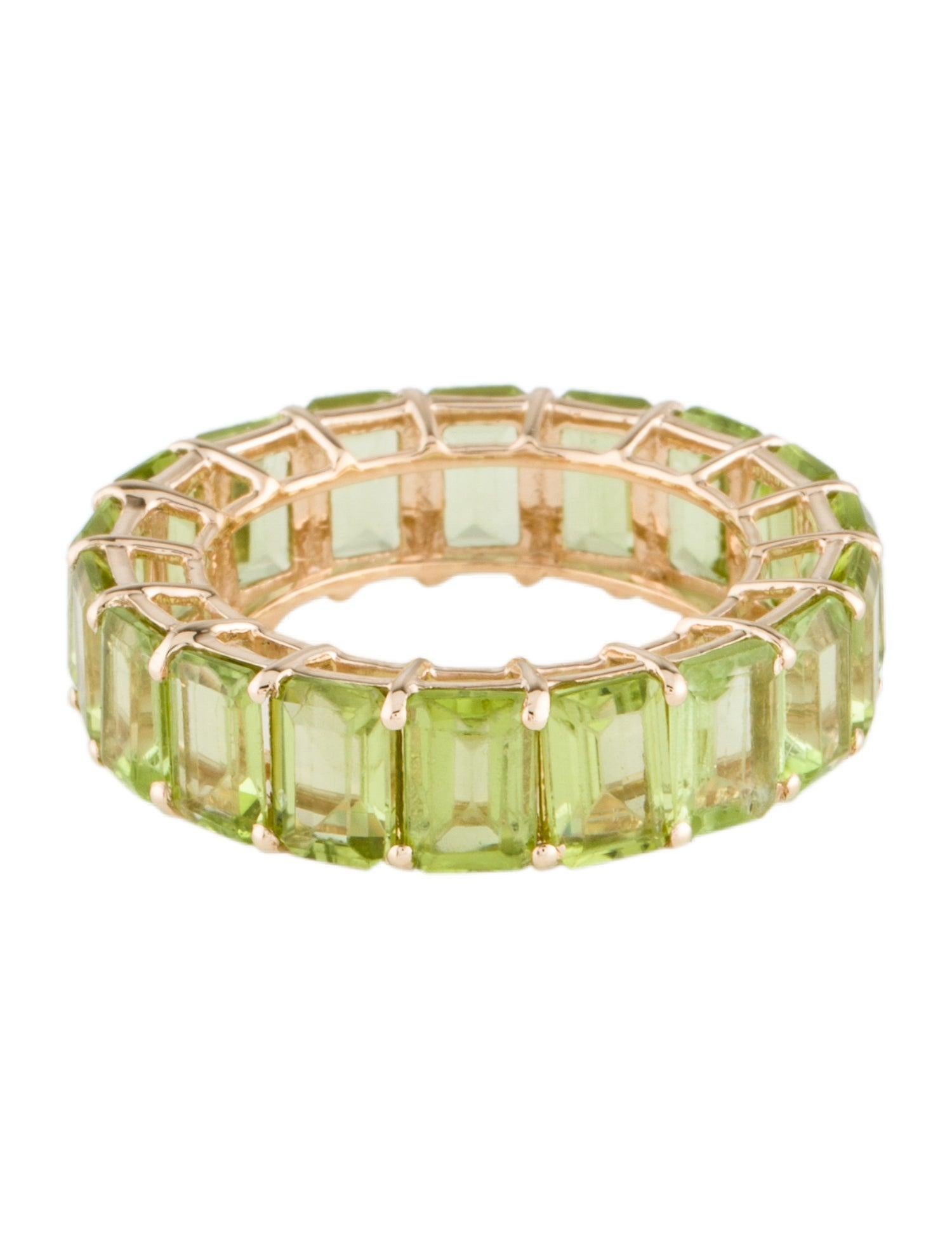 14K Yellow Gold Peridot Eternity Band, Size 7 - Rectangular Step Cut Green Perid In New Condition For Sale In Holtsville, NY