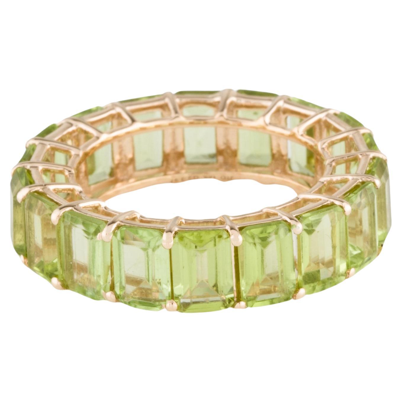 14K Yellow Gold Peridot Eternity Band, Size 7 - Rectangular Step Cut Green Perid