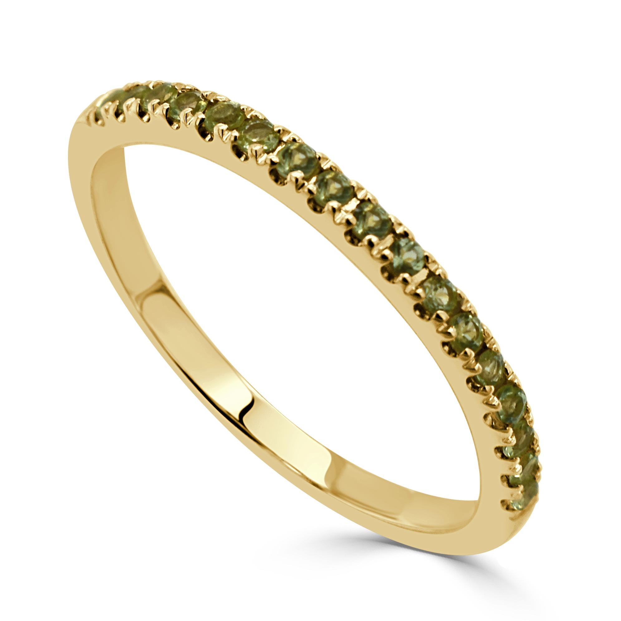 Contemporary 14K Yellow Gold Peridot Half-Way Around Band for Her For Sale