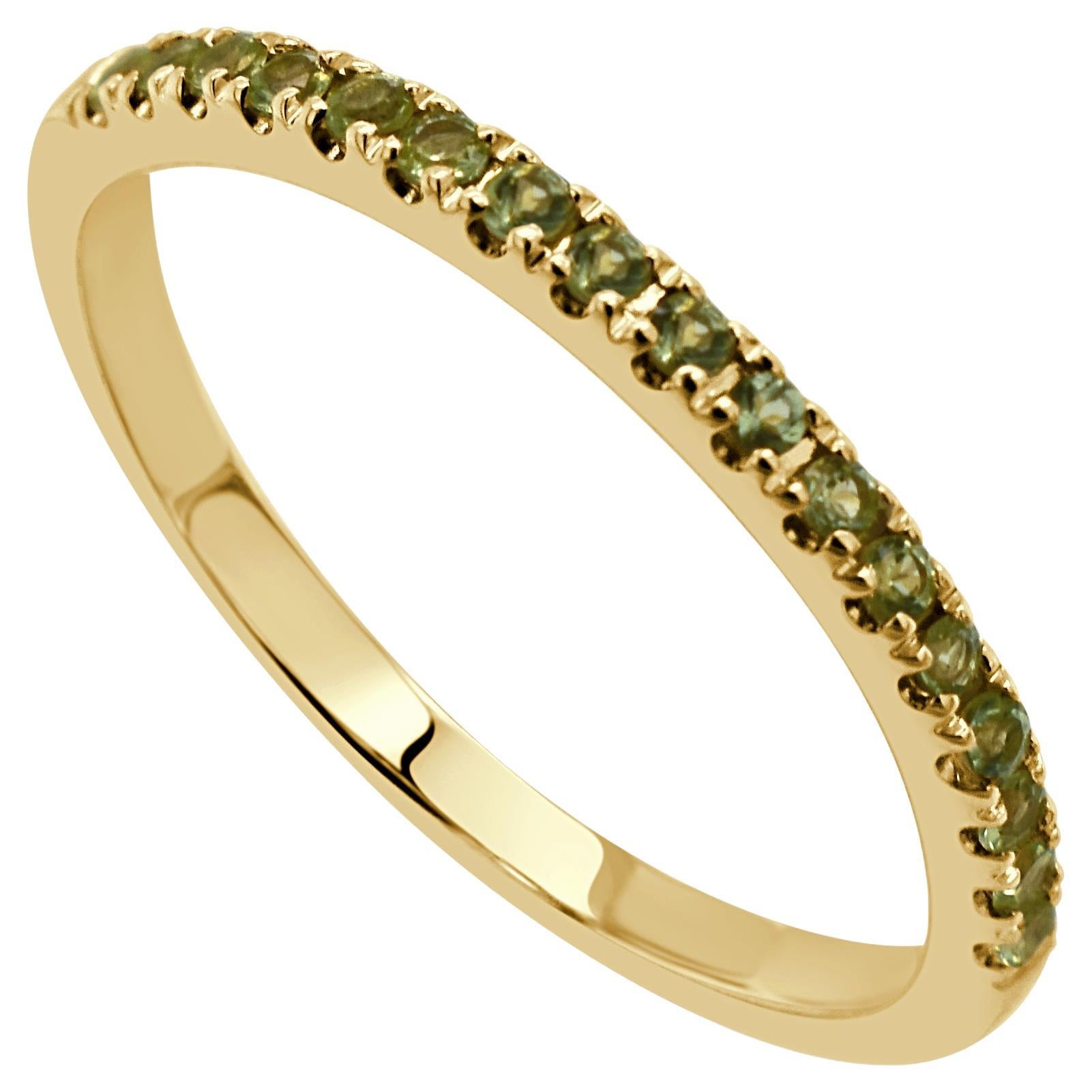 14K Yellow Gold Peridot Half-Way Around Band for Her For Sale