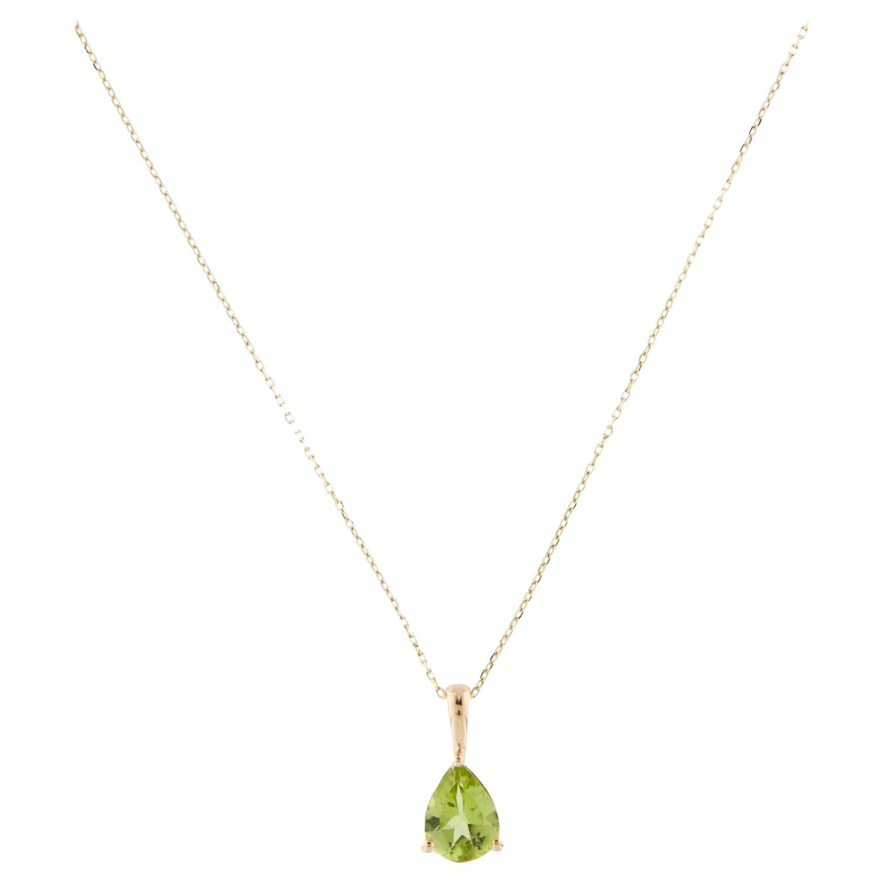 14K Yellow Gold Peridot Pendant Necklace  0.99 Carat Pear Modified Brilliant Pe