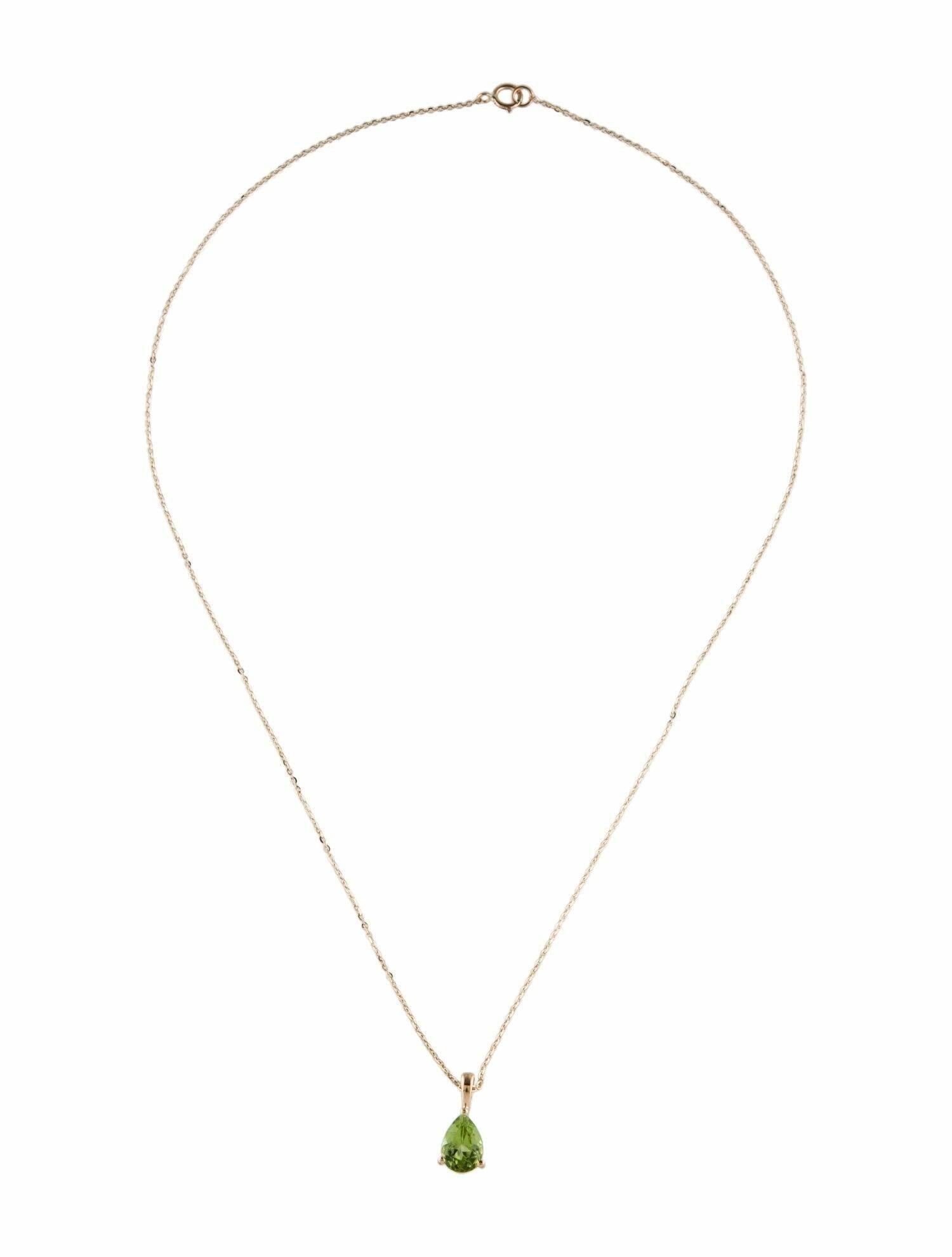 Pear Cut 14K Yellow Gold Peridot Pendant Necklace - Pear Modified Brilliant Cut For Sale