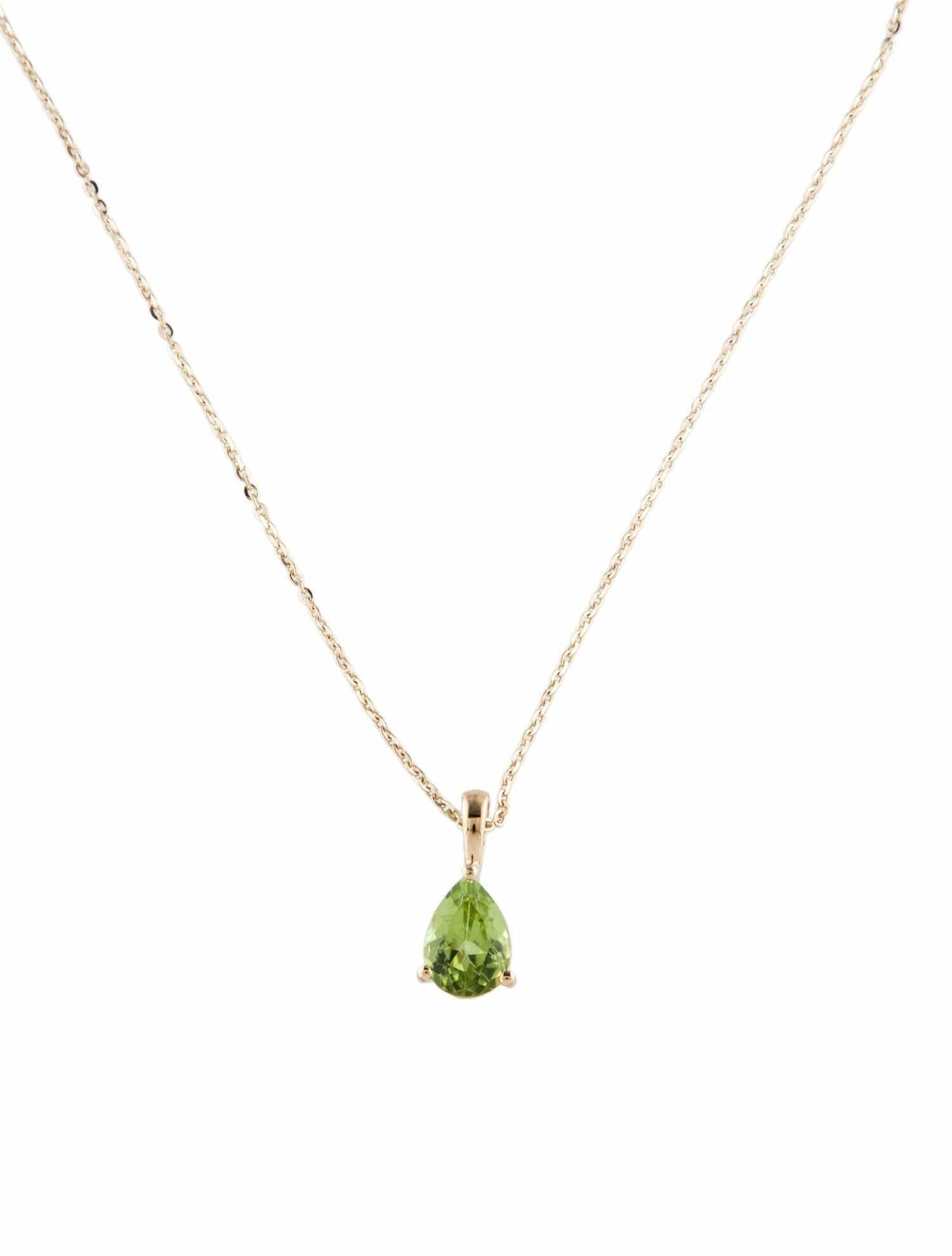 14K Yellow Gold Peridot Pendant Necklace - Pear Modified Brilliant Cut For Sale