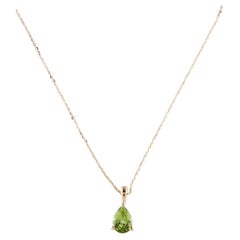 14K Yellow Gold Peridot Pendant Necklace  Pear Modified Brilliant Gemstone