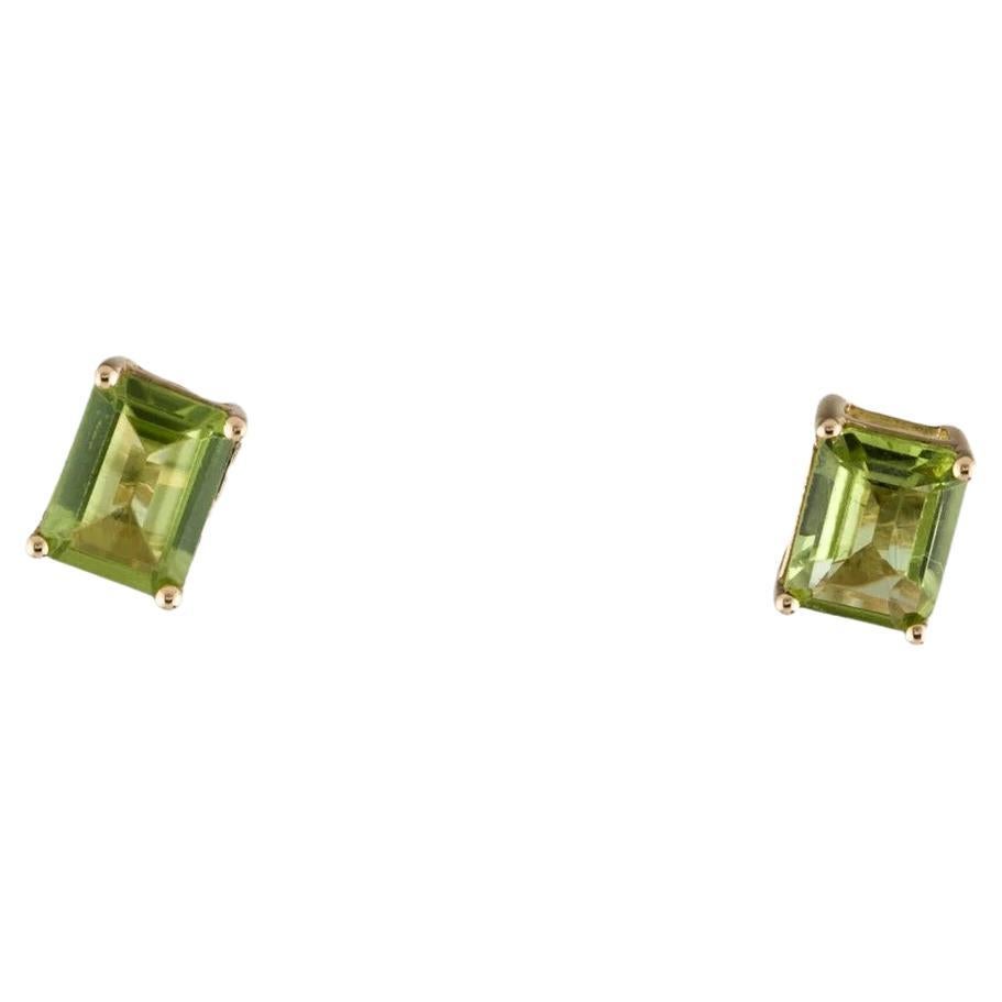 14K Yellow Gold Peridot Stud Earrings 2.74ct Rectangular Step Cut - Jewelry
