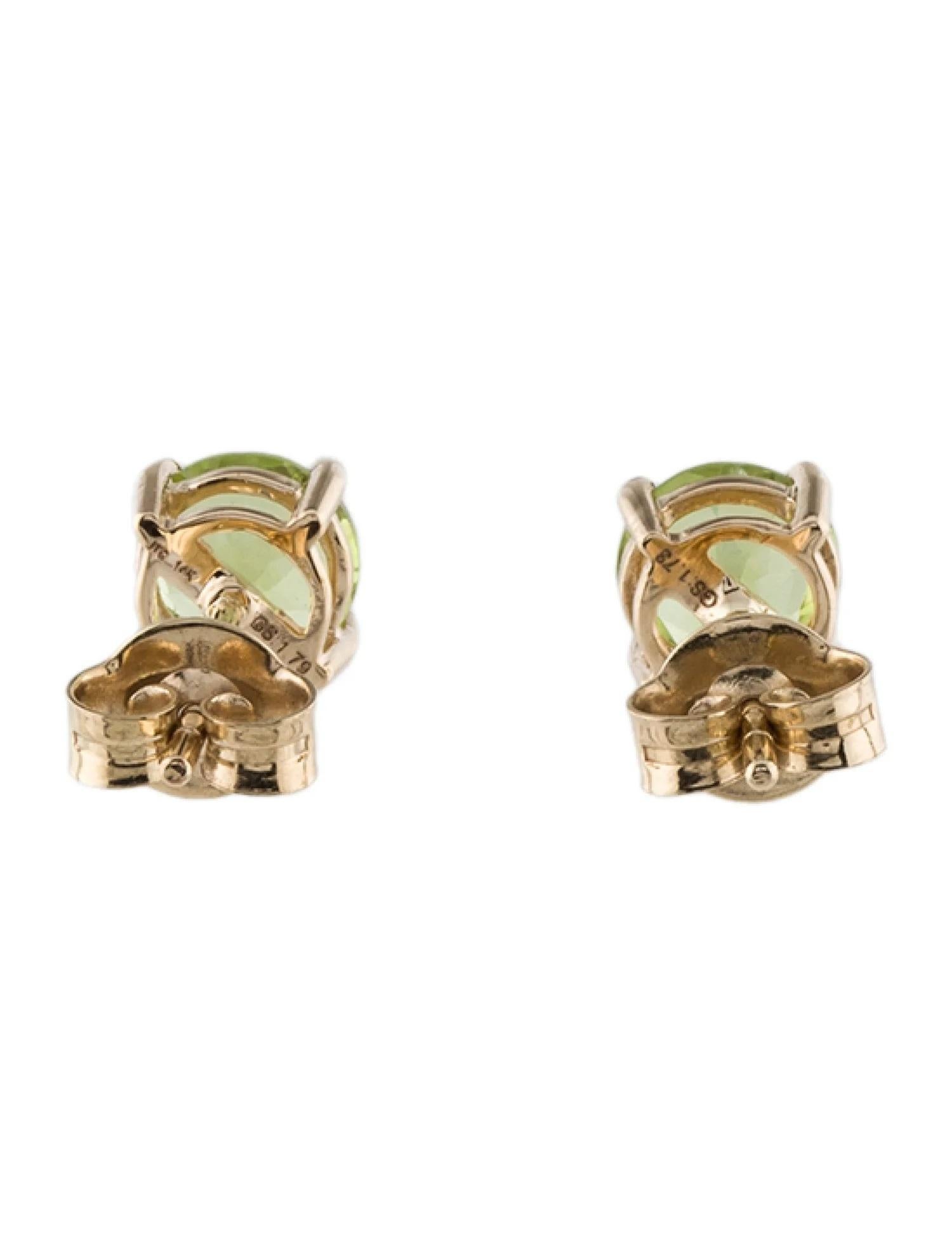 Artist 14K Yellow Gold Peridot Stud Earrings Featuring 1.73 Carat Round Brilliant-Cut