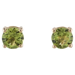 14K Yellow Gold Peridot Stud Earrings Featuring 1.73 Carat Round Brilliant-Cut