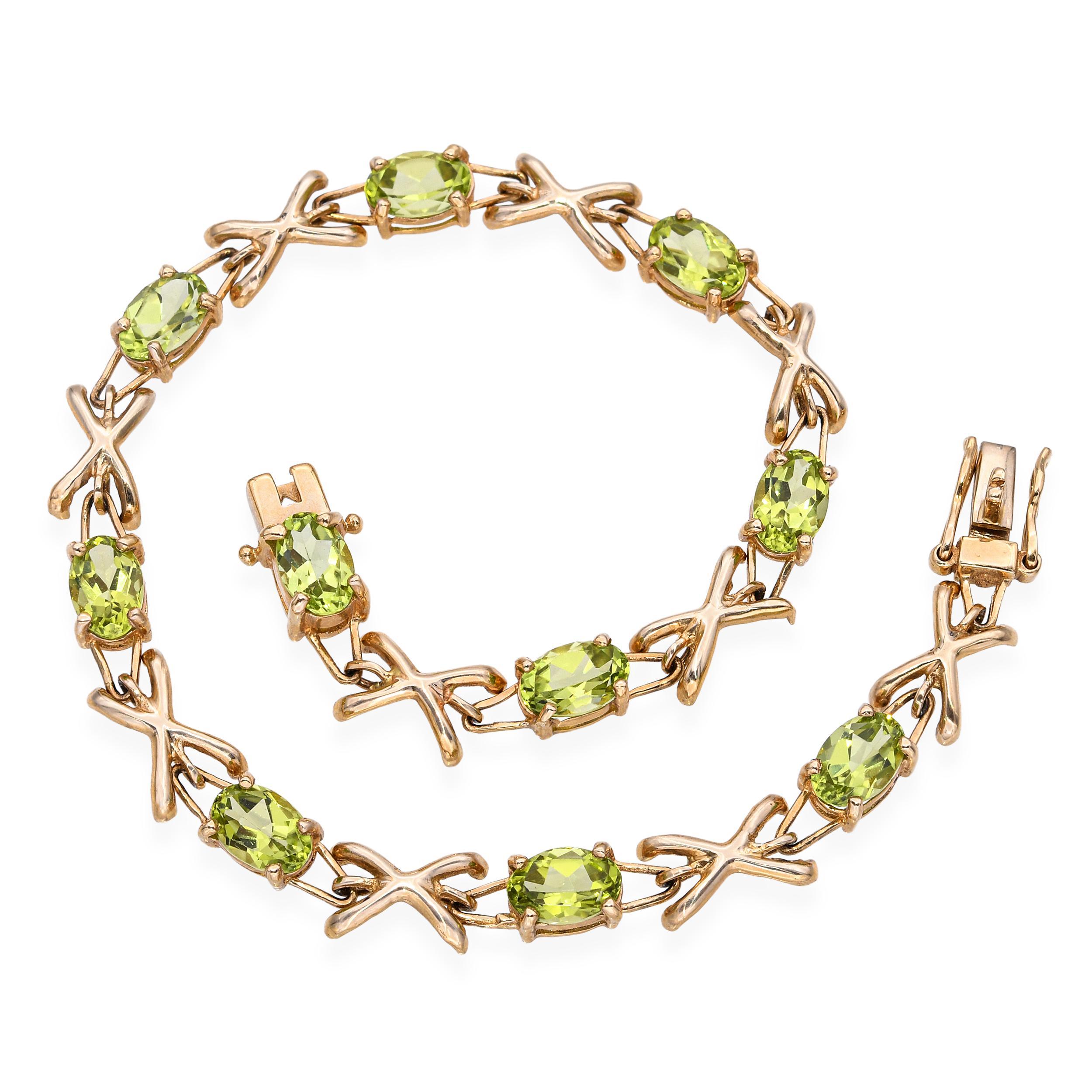 Bracelet de tennis en or jaune 14k à péridot Bon état - En vente à New York, NY