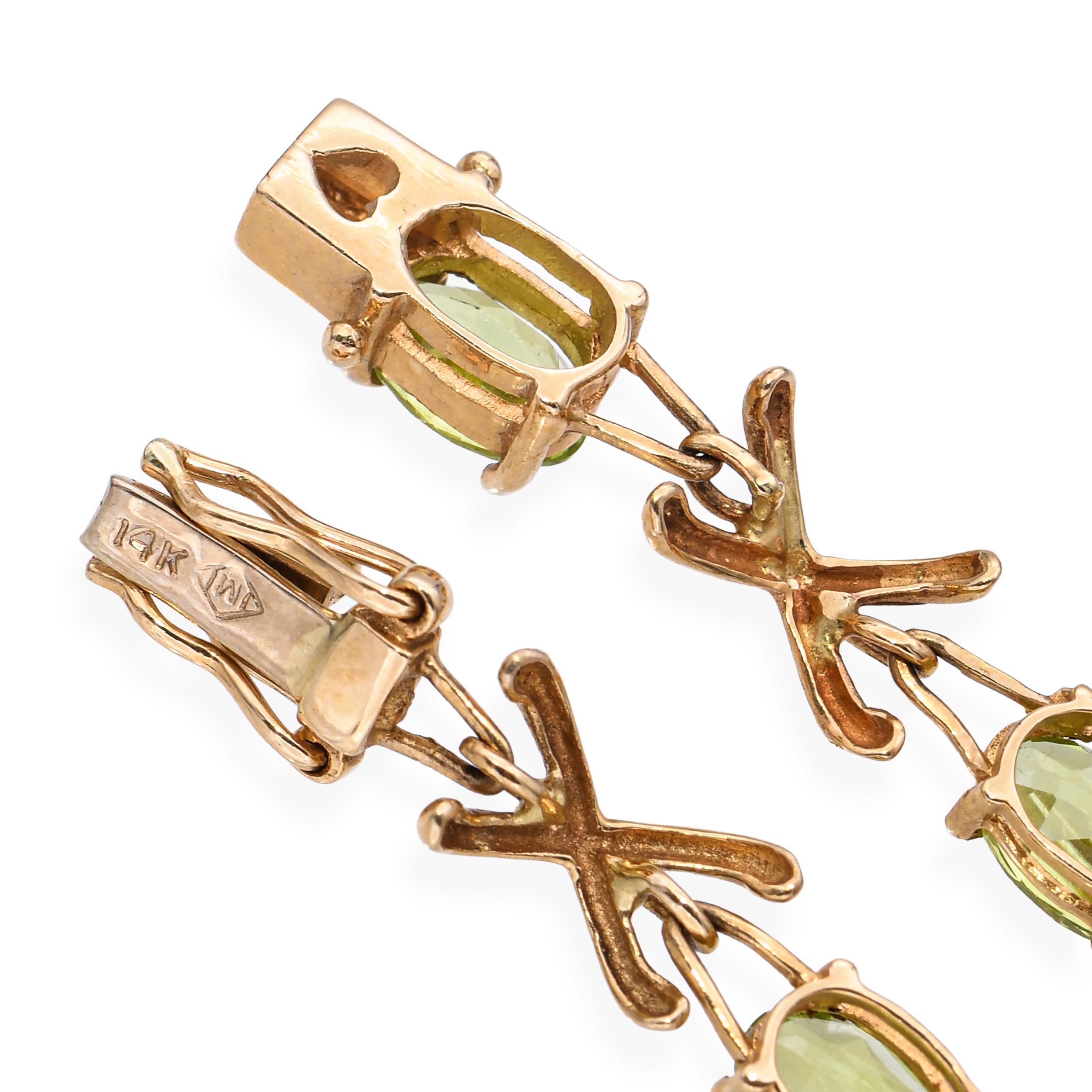 Bracelet de tennis en or jaune 14k à péridot Pour femmes en vente