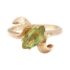 Antique 14k Yellow Gold Peridot Textured Bypass Ring
