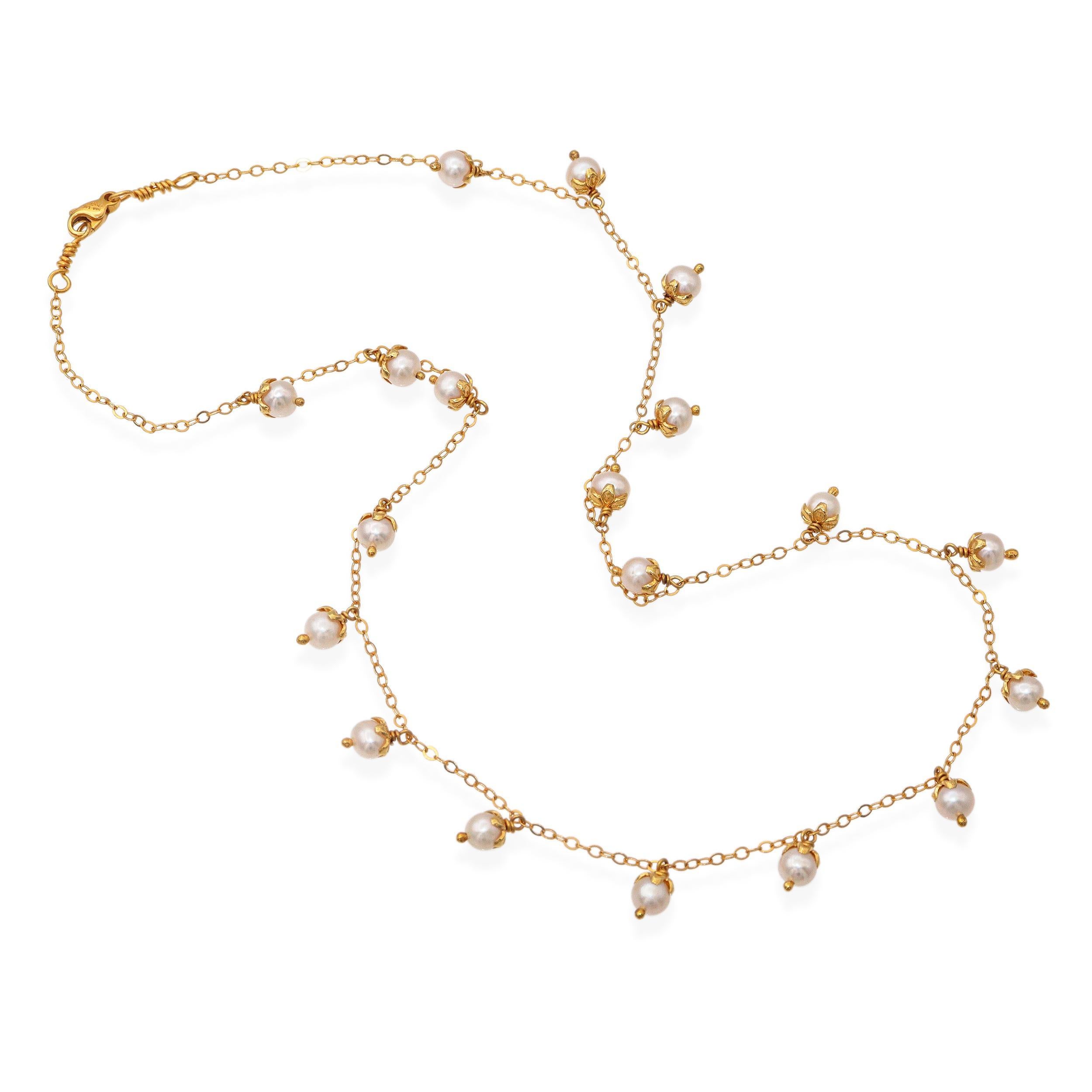 Collana e orecchini in oro giallo 14k con perle a forma di petalo In condizioni buone in vendita a New York, NY