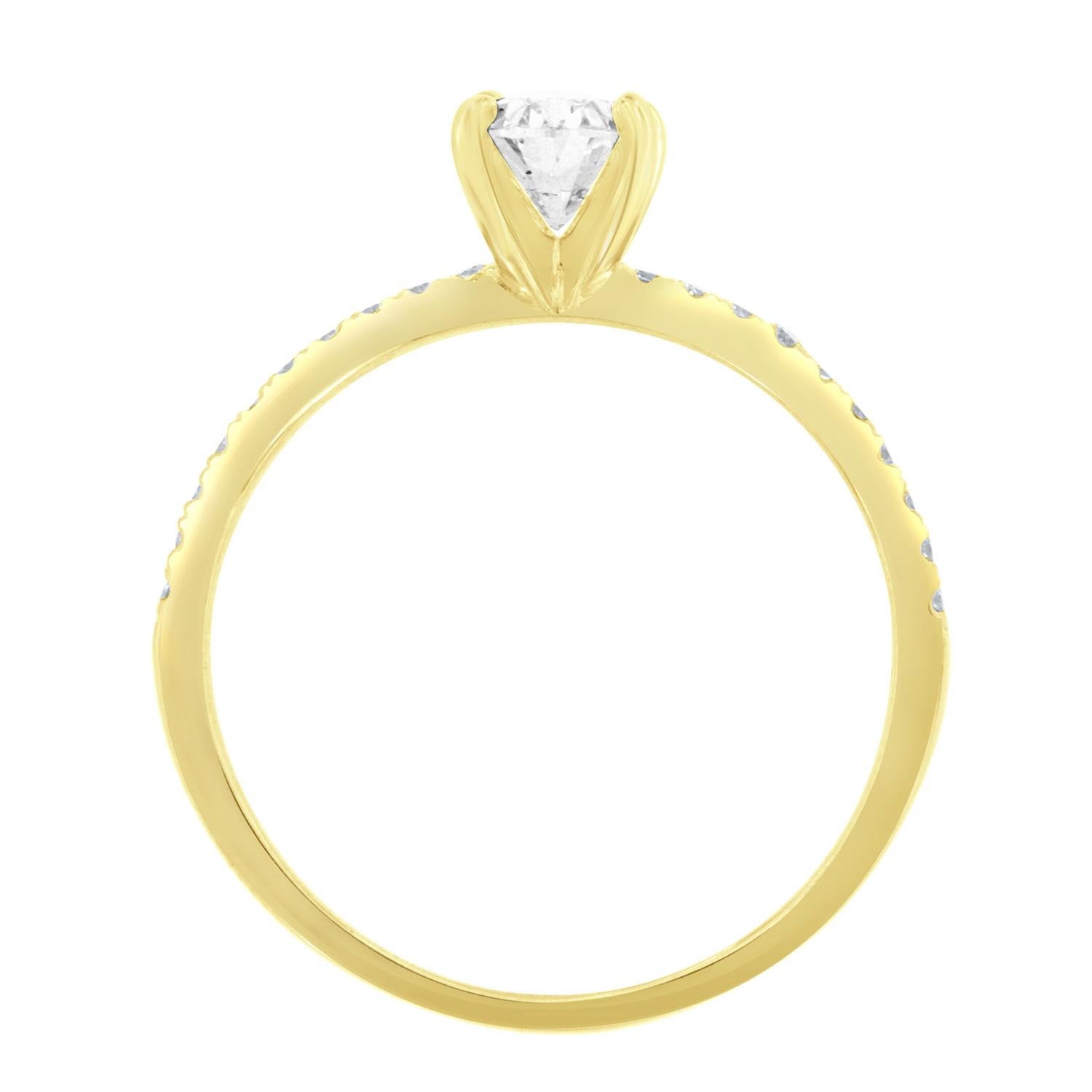 Petite bague en or jaune 14 carats avec diamants de forme ovale de 0,90 carat certifiés GIA Neuf - En vente à San Francisco, CA