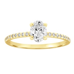 14K Yellow Gold Petite 0.90-Carat Oval Shape GIA Certified Diamond Ring