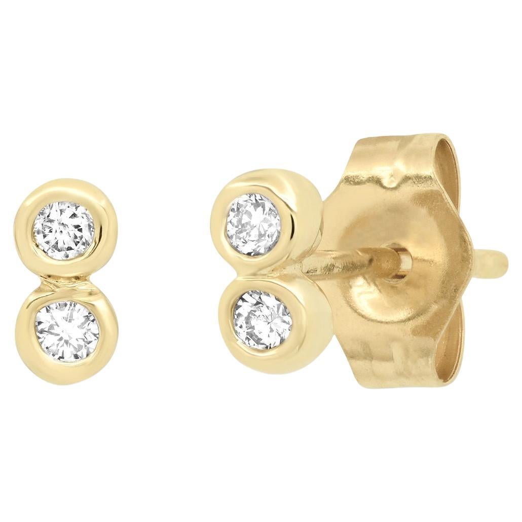 14K Yellow Gold Petite Double Bezel Diamond Stud Earrings For Sale