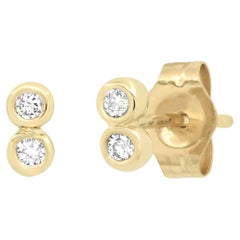 14K Yellow Gold Petite Double Bezel Diamond Stud Earrings