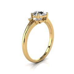 14 Karat Yellow Gold Petite Earthy Organic Design Diamond Ring Center, 3/4 Carat