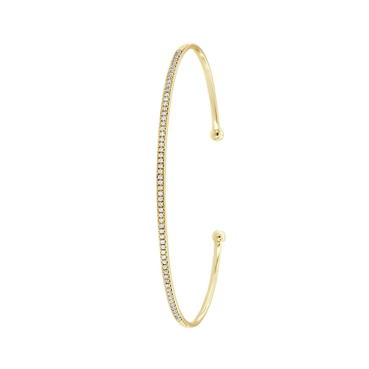 Round Cut 14 Karat Yellow Gold Petite Flex Cuff Diamond Bangle Bracelet '1/5 Carat'
