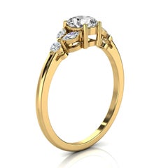 Bague en or jaune 14 carats avec petit diamant rond de conception organique au centre, 1/2 carat