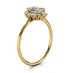 14 Karat Gold Petite Organic Halo Design Emerald Diamond Ring Center 1/2 Carat