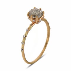14K Yellow Gold Petite Organic Salt and Pepper Diamond Ring Center, 0.90 Carat