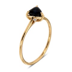 14K Yellow Gold Petite Organic Triangle Sapphire Diamond Ring Center-0.48 Carat