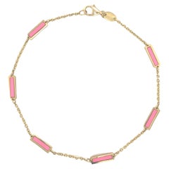14k Yellow Gold & Pink Agate Inlay Station Bar Bracelet