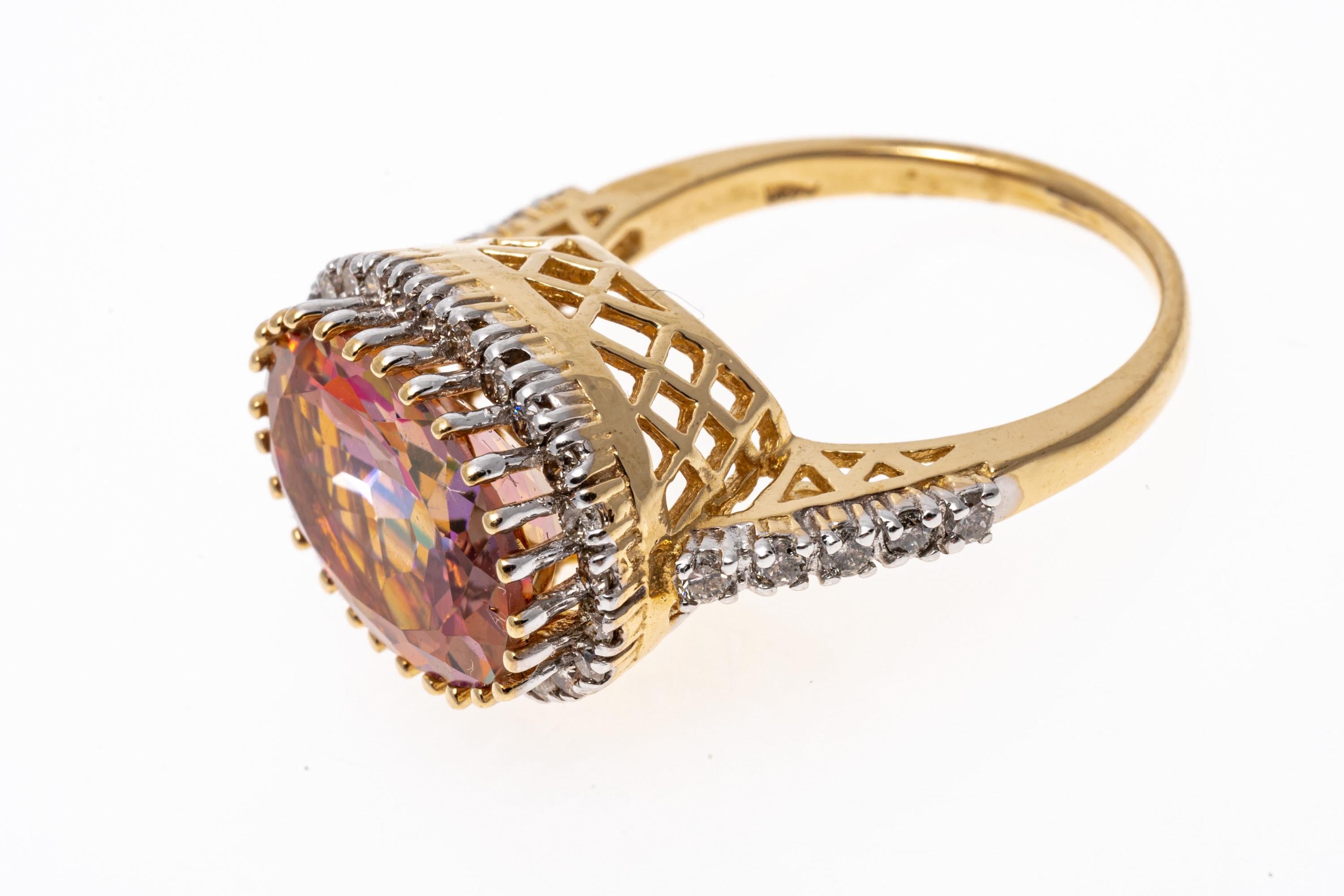 14k Yellow Gold Pink Mystic Topaz and Diamond Ring, 0.40 TCW For Sale 1