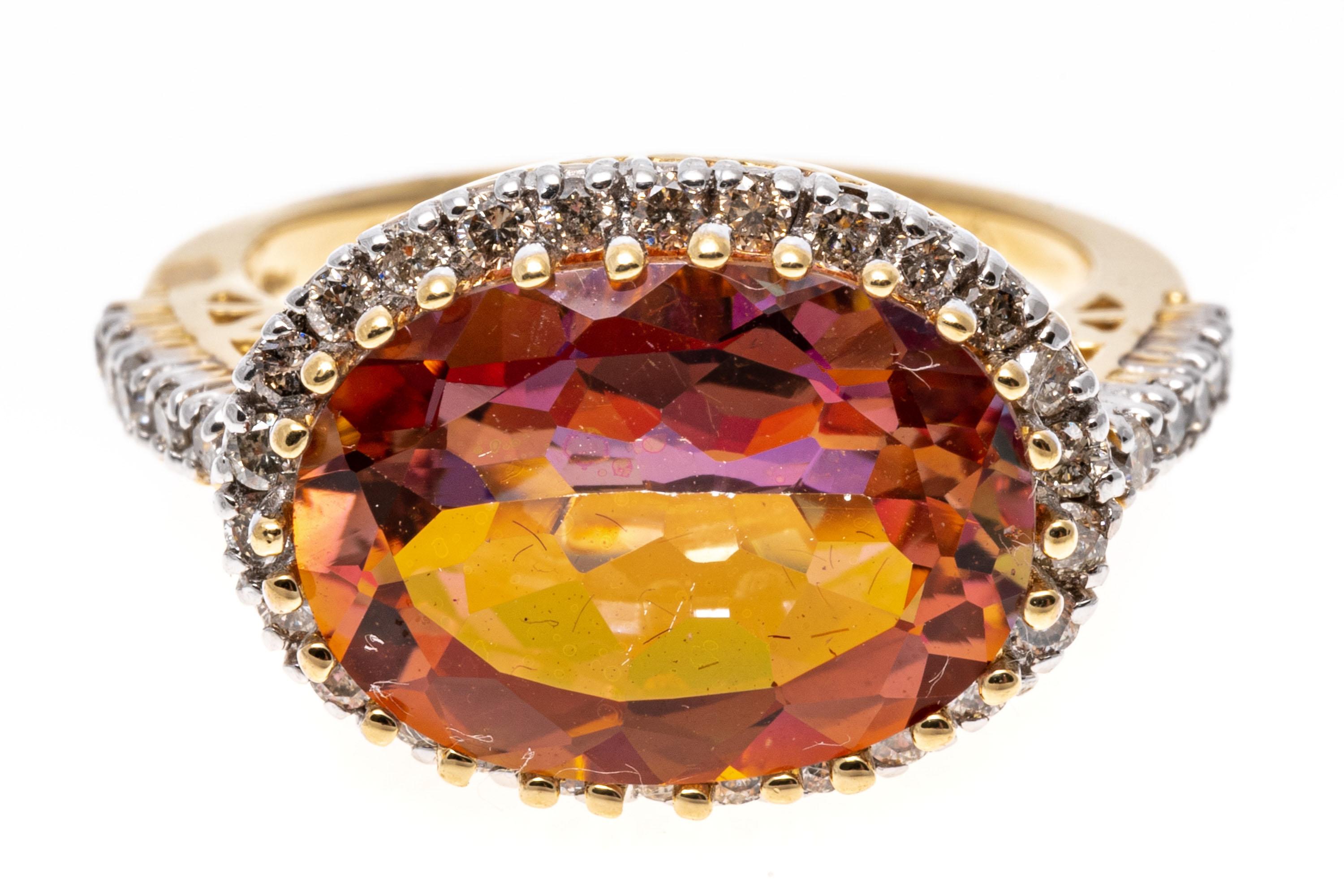 14 Karat Gelbgold Ring mit rosa Mystic Topas und Diamant, 0,40 TCW (Ovalschliff) im Angebot