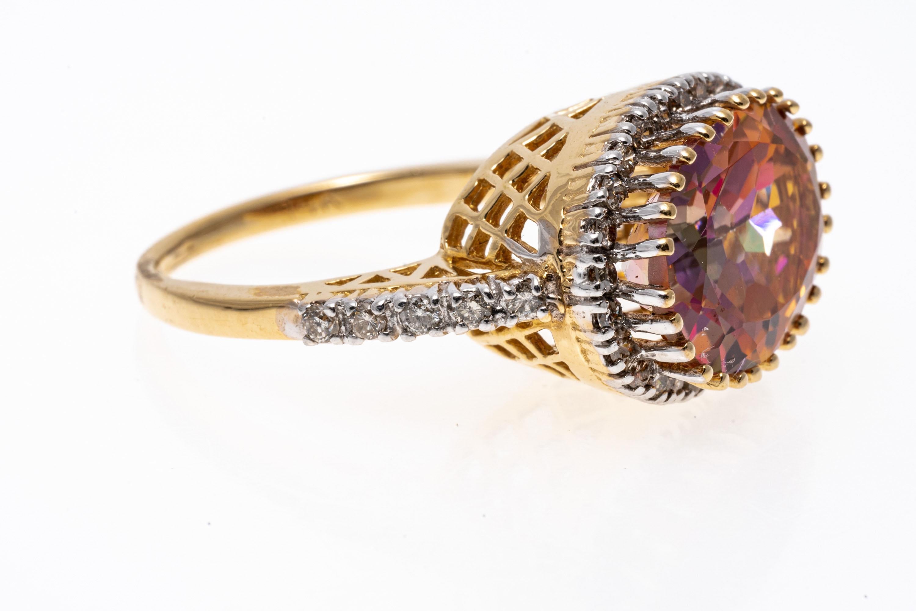 14 Karat Gelbgold Ring mit rosa Mystic Topas und Diamant, 0,40 TCW im Zustand „Gut“ im Angebot in Southport, CT