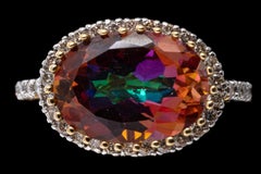 14k Yellow Gold Pink Mystic Topaz and Diamond Ring, 0.40 TCW