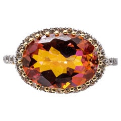 14k Yellow Gold Pink Mystic Topaz and Diamond Ring, 0.40 TCW