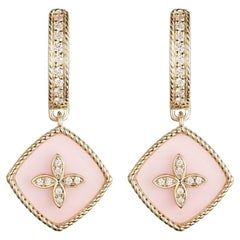 14K Yellow Gold Pink Opal and Diamond Drop Earring