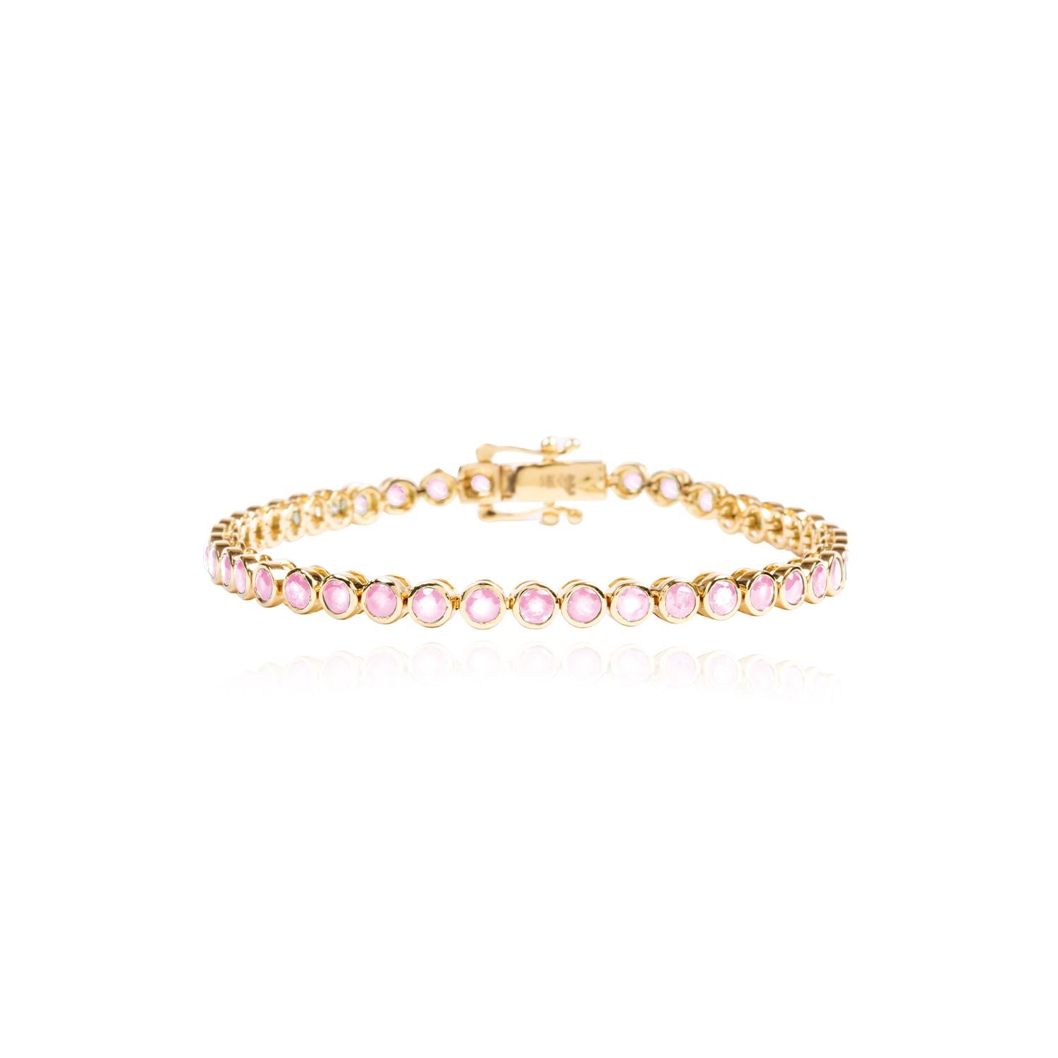Contemporary 14k Yellow Gold Pink Sapphire Bezel Bracelet For Sale