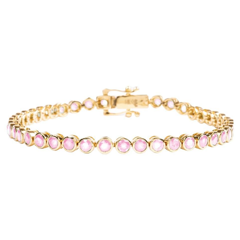 14k Yellow Gold Pink Sapphire Bezel Bracelet For Sale
